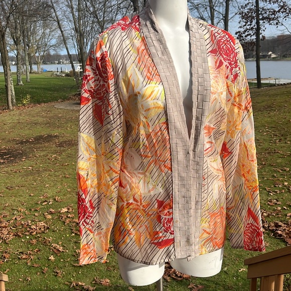 Chico’s silk open contemporary floral jacket L (12) - Picture 2 of 9